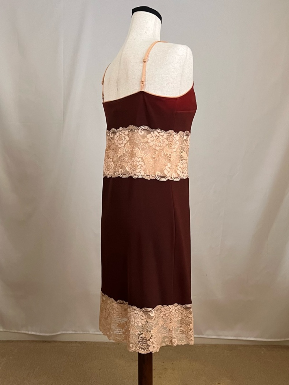 Vintage 90s D&G - Brown Slip Dress with Tan Lace Trim - 46 IT / U.S. 10 - Picture 6 of 16